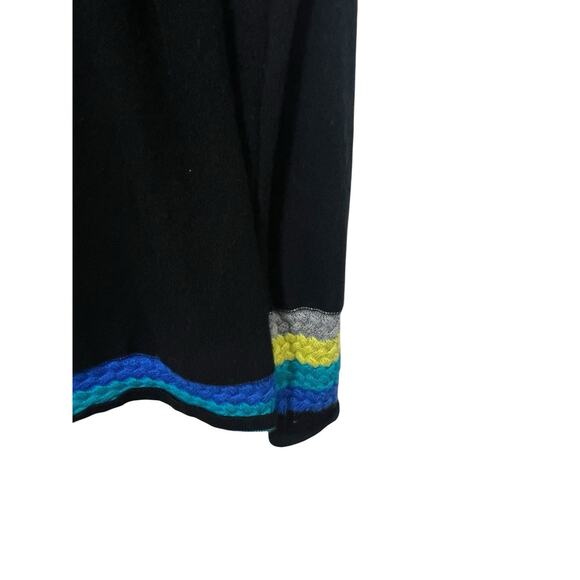 Neve Wool Sweater 1/4 Zip Black Multicolor Large Ski Stripes Preppy Mock Neck - Picture 7 of 9